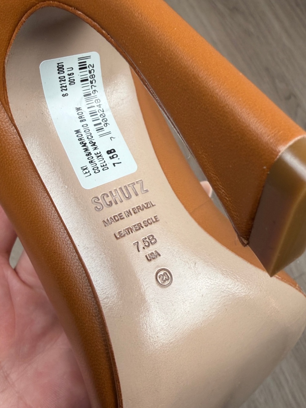 Lexi high SCHUTZ Sculpted Pointed Toe Pumps Cognac Leather Heels Size 7.5B - Picture 4 of 9